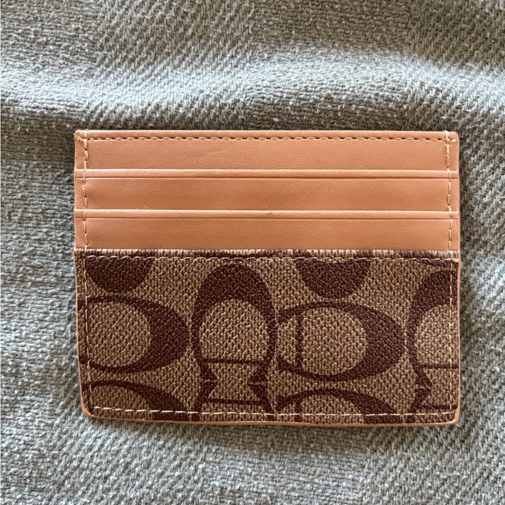 FAUX C Signature Tan and Brown Card Holder
